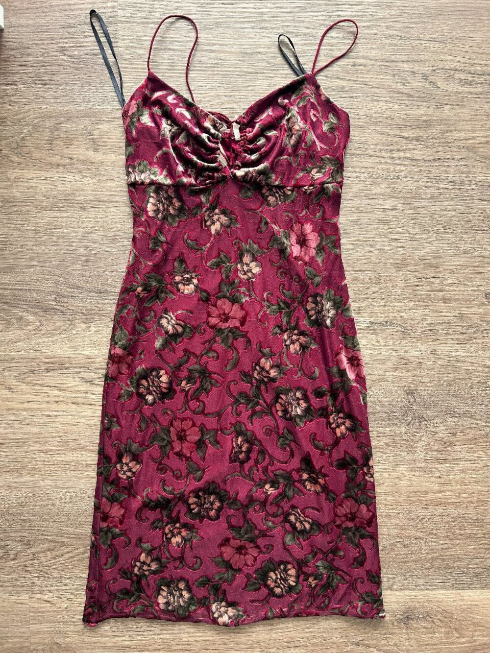 Bohemian Velvet Floral Knit Keyhole Cami Dress